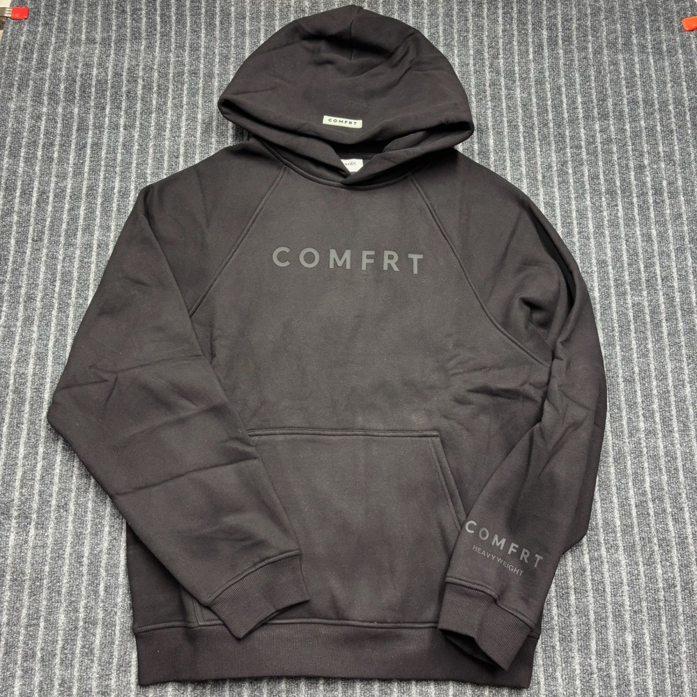 Comfrt Unisex XL Black Heavyweight Hoodie Tonal Logo Raglan Pullover (2487)